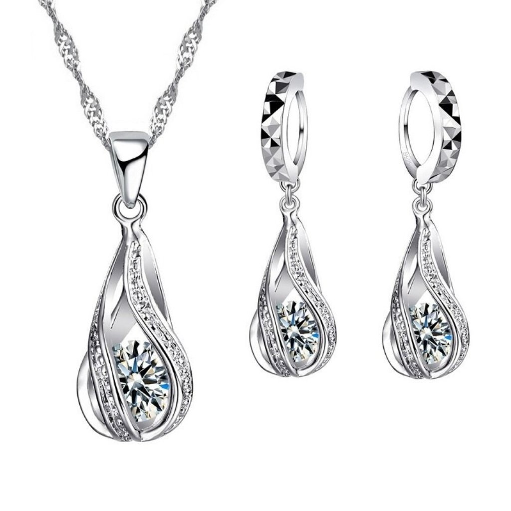 Women's 925 Sterling Silver Love Knot Gemstone Jewelry Set | Garnet Red Earrings & Necklace (1.65 Carat)
